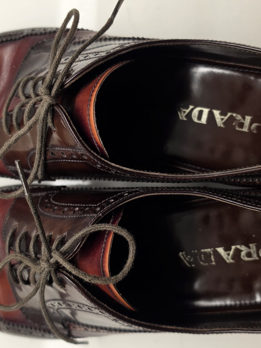 Prada Men's Leather Wingtip Brogue Oxfords - Picture 6 of 8